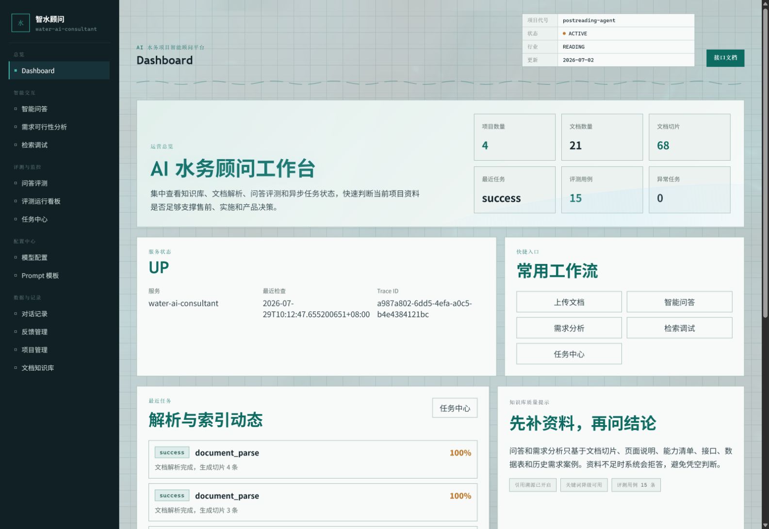 AI 水务项目智能顾问平台运营总览